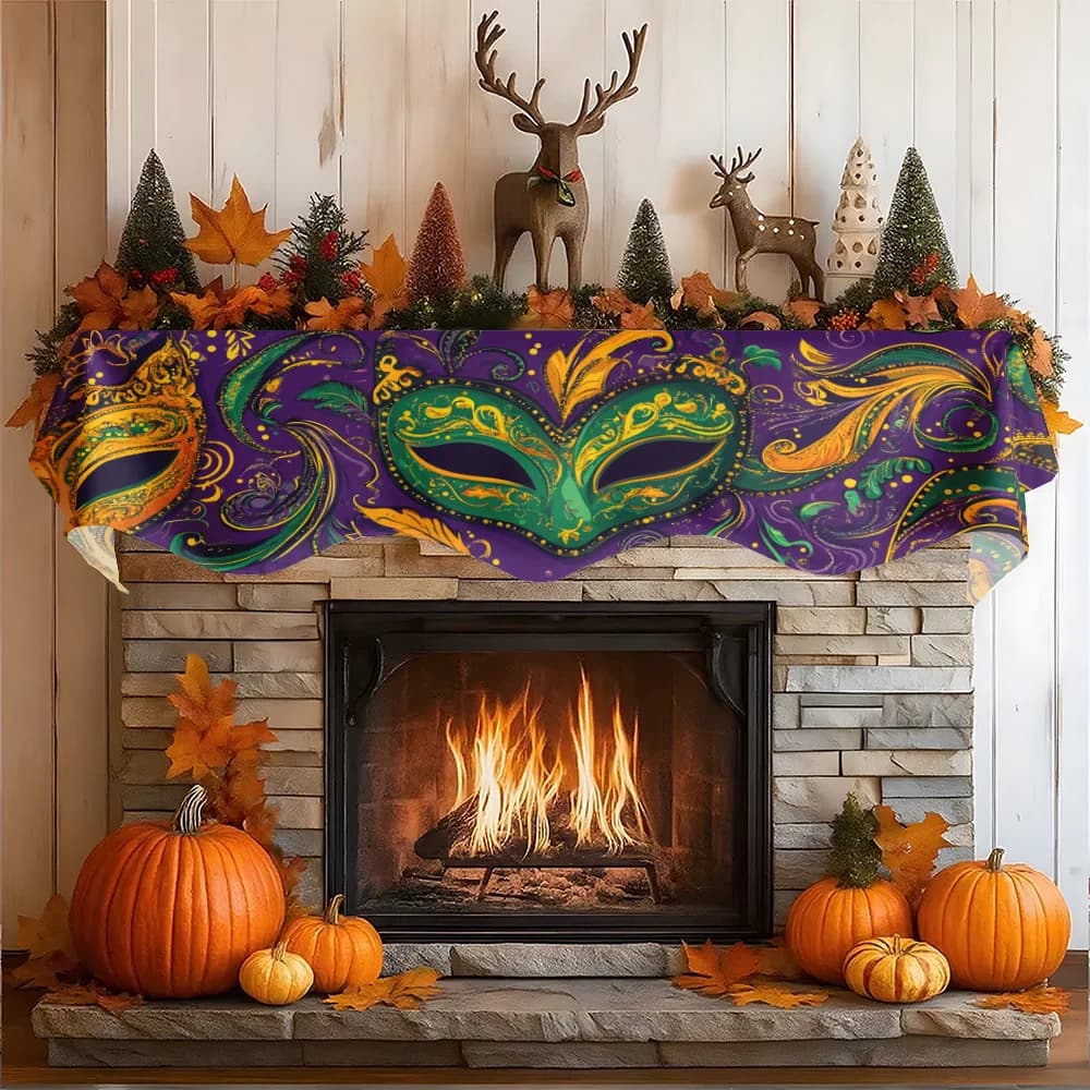 1 piece carnival mask scarf for fireplace purple green gold mask decoration banner flag decoration festival european and american
