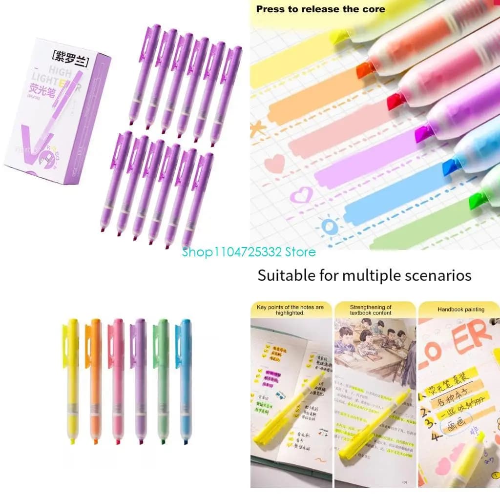 P5EA 12 pennarelli fluorescenti evidenziatori design ergonomico per scrittura prolungata materiale scolastico e da lavoro