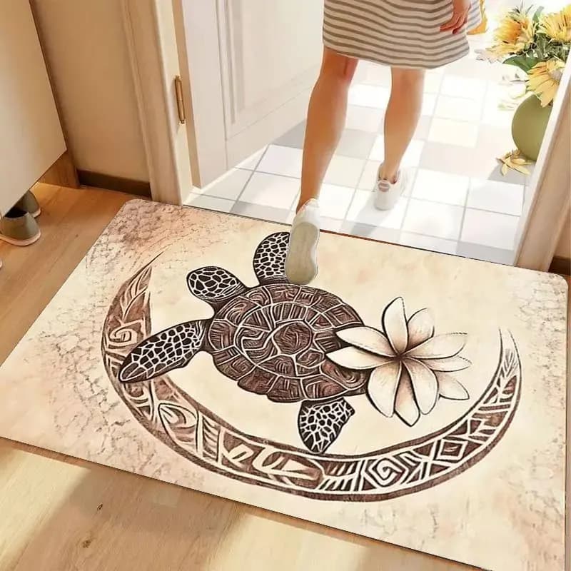 1pc Sea Turtle Pattern Door Welcome Carpet | Hawaiian Style, Flannel Material, Nonslip, Soft, Comfortable, Easy to Clean, Suitable for Bedroom, Living Room, Dining Room, Kitchen, Bathroom, Entrance Mat