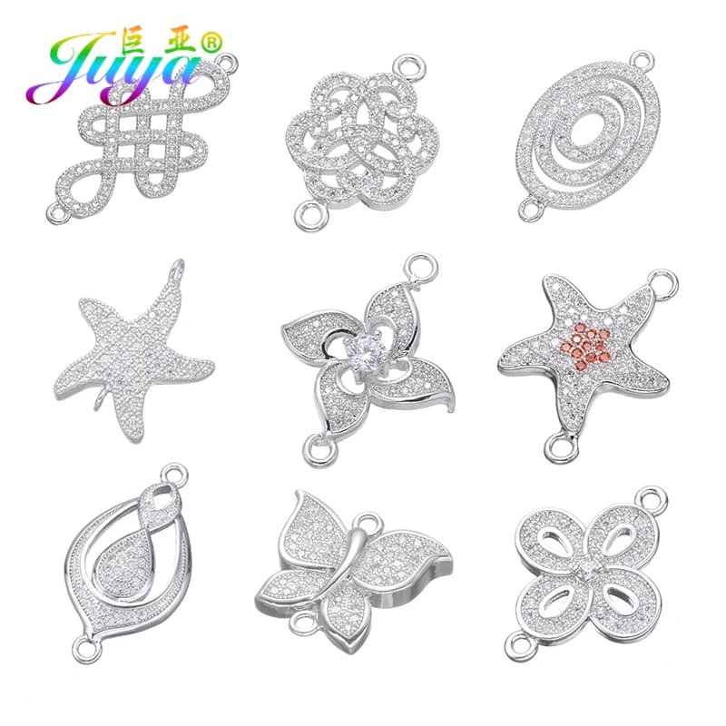 Connettori Decorativi Juya in Rame Placcato Oro 18K a Forma di Foglia, Stella, Farfalla e Fiore per Creazione Fai-da-te di Braccialetti e Orecchini alla Moda