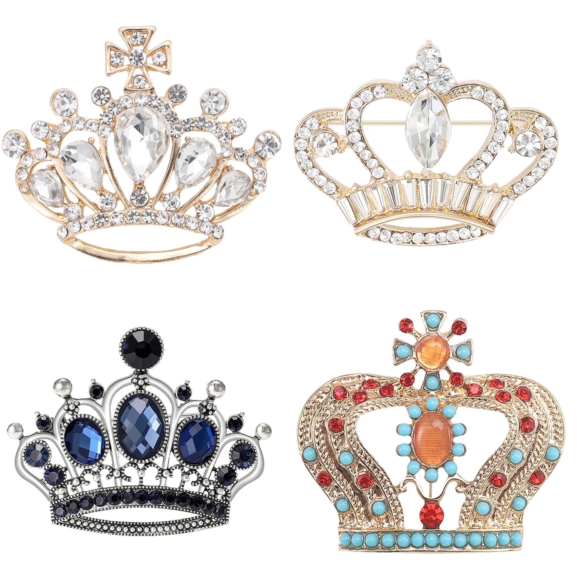 Spille a corona con strass per donna Spille per cappello in vetro lucido unisex Banchetto Zaino per feste Regali Accessori per gioielli