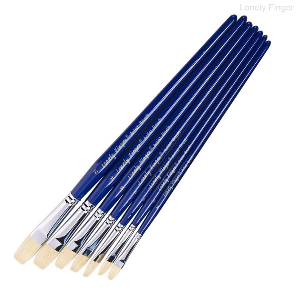 Professional Hog Bristle Flat Oil Paint Brushes Set, 7pcs Wooden Handle Hog Bristle Acrylic Paint Brush, Great for Oil and Acryl