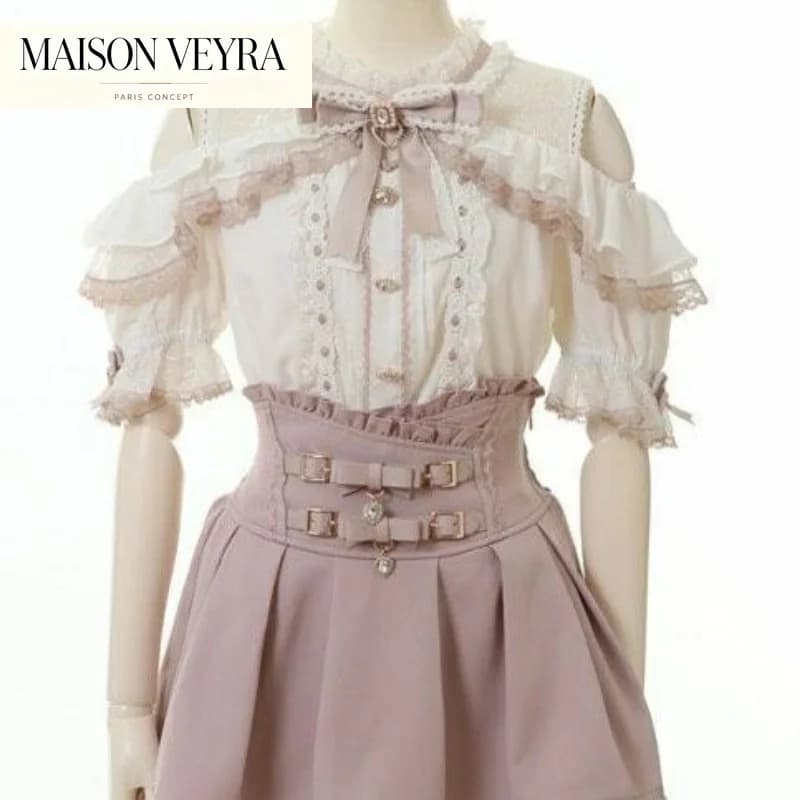 Japanese Kawaii Lolita Lace Patchwork Shirt Women Harajuku Blouse Off Sexy Shoulder Cute Top JK Kawaii Bow Sweet Blusas Camisas