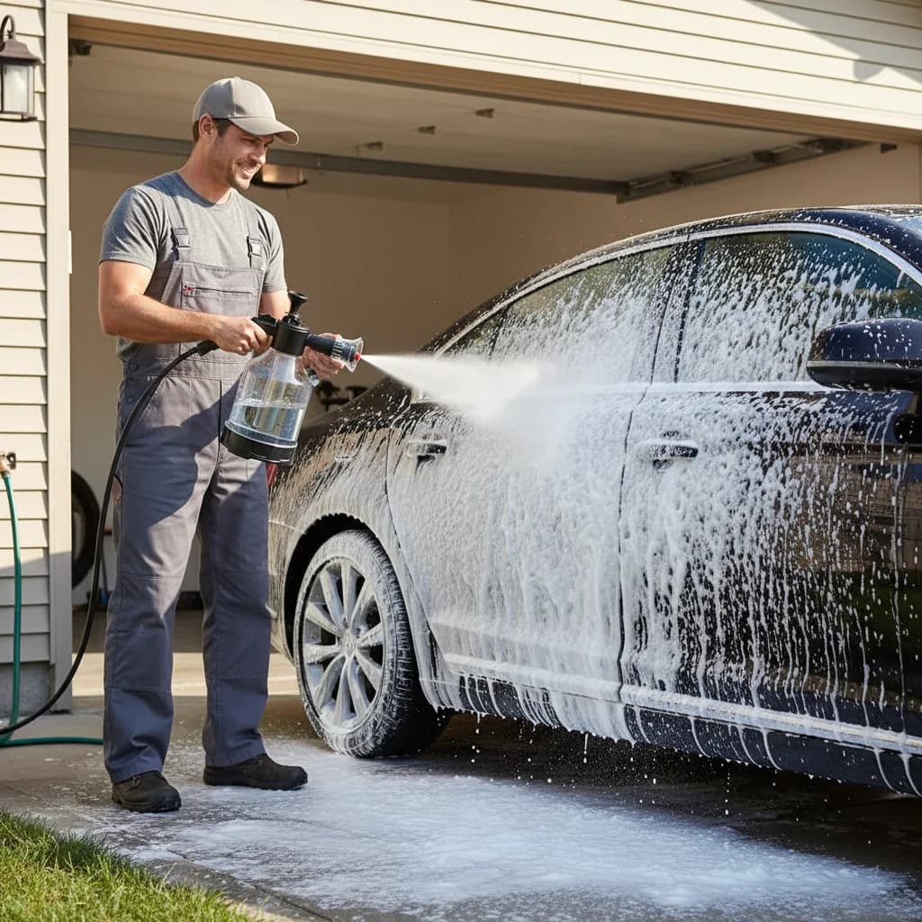 Manual sprayer for 2.5 liters car washing, pressure air pump, spray bottle, water, wax, high pressure foam cannon for house cleaning.