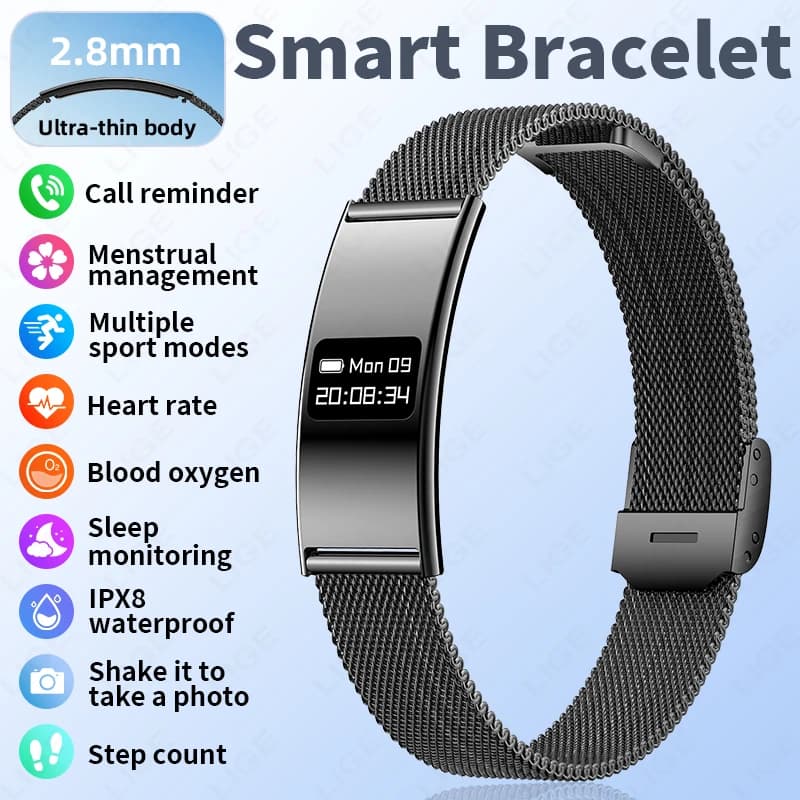 Nuovo Braccialetto Intelligente per Monitoraggio Salute e Fitness, Ultra-sottile con Rilevamento Battito Cardiaco, Notifiche Chiamate, Smartwatch Sportivo da Polso per Coppie