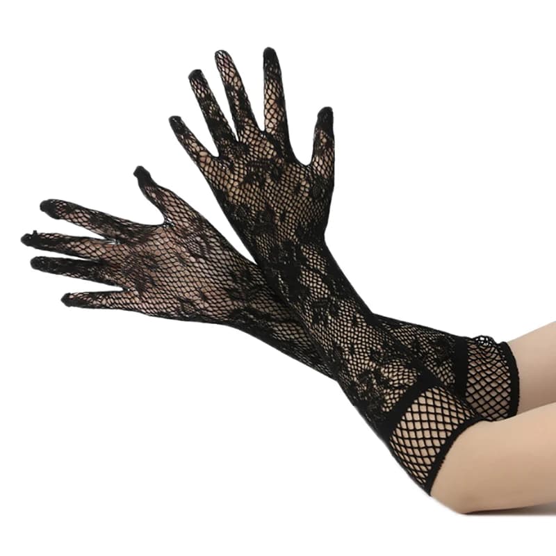 Sexy Long Lace Gloves Mesh Floral Gothic Punk Mittens Nylon Elastic Christmas Halloween Gloves Stretchy Fancy Dress Decoration