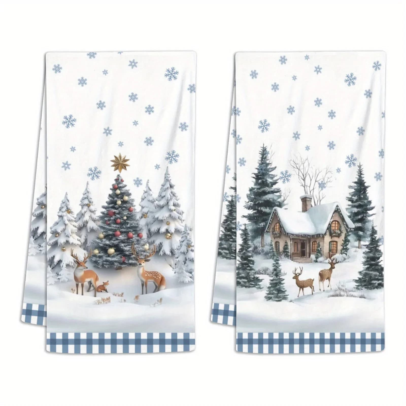Christmas Elk Tree Snowy Cabin Scene Dish Towel Kitchens Accessories Quick Drying Bar Hand Dishcloths Christmas Decorations