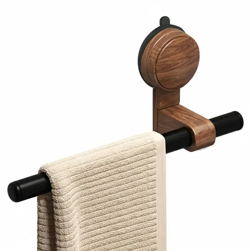 Happy New - Portasciugamani in legno di noce vintage con ventose - Nessuna perforazione necessaria per il montaggio a parete in bagno o doccia