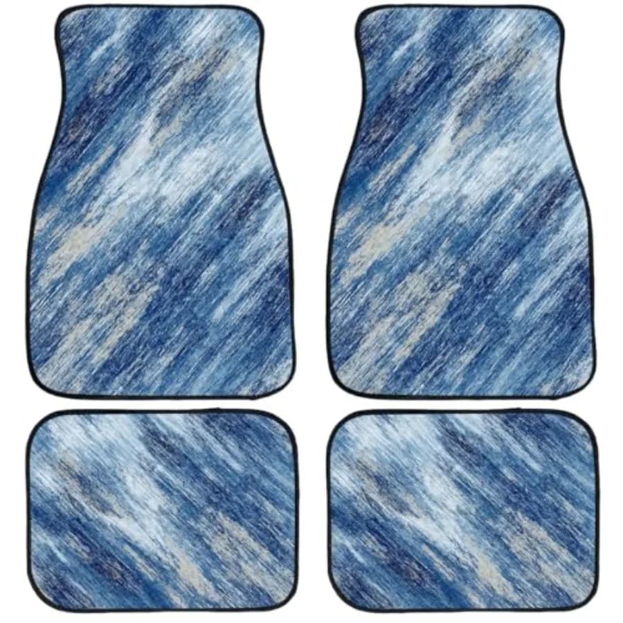 Abstract Car Floor Mats Set of 4 Blue White Modern Automotive Foot Mats Rugs Carpet for Car Non-Slip Auto Car Accessories Unive