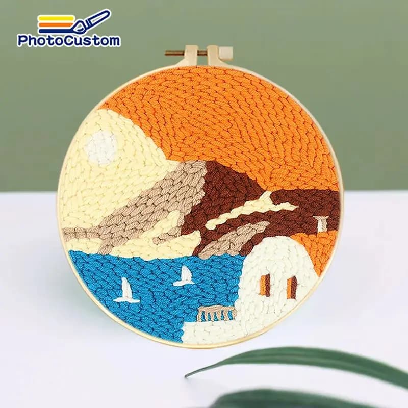 PhotoCustom Seaside Punch Needle Embroidery For Adults Crafts Gift Landscape Punch Embroidery Needles Abstract Embroidery Suppli