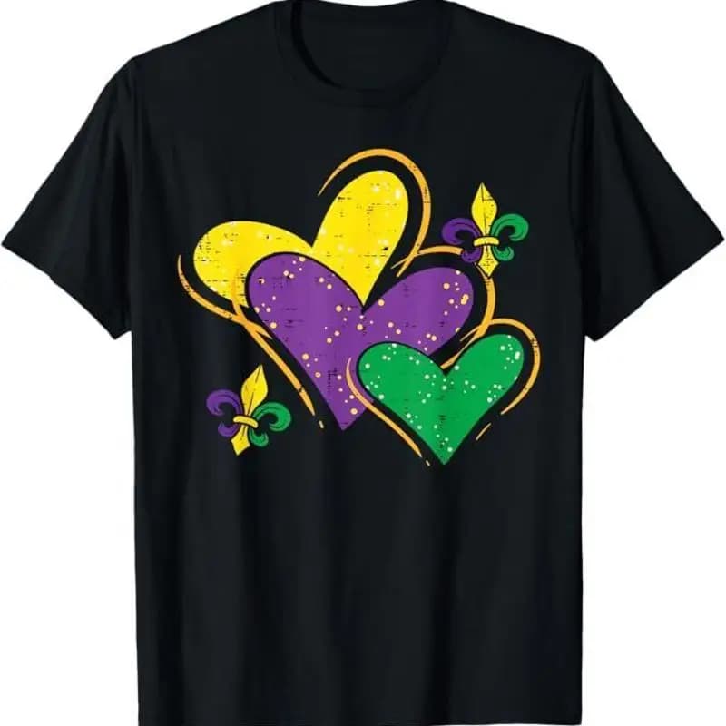 T-shirt da donna, ragazza, bambino, con cuori di Mardi Gras