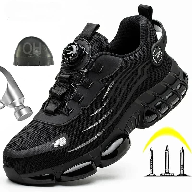 Men Anti-smash Anti-puncture Work Shoes Rotating Button New Safety Shoes Fashion Men Sport Shoes Security Protective Boots