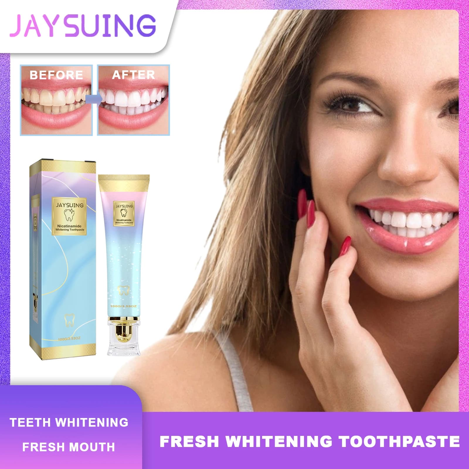 Jaysuing Dentifricio sbiancante fresco Pulisci denti forti Alito fresco Riduce la placca Igiene orale a lunga durata Prevenire l'alitosi