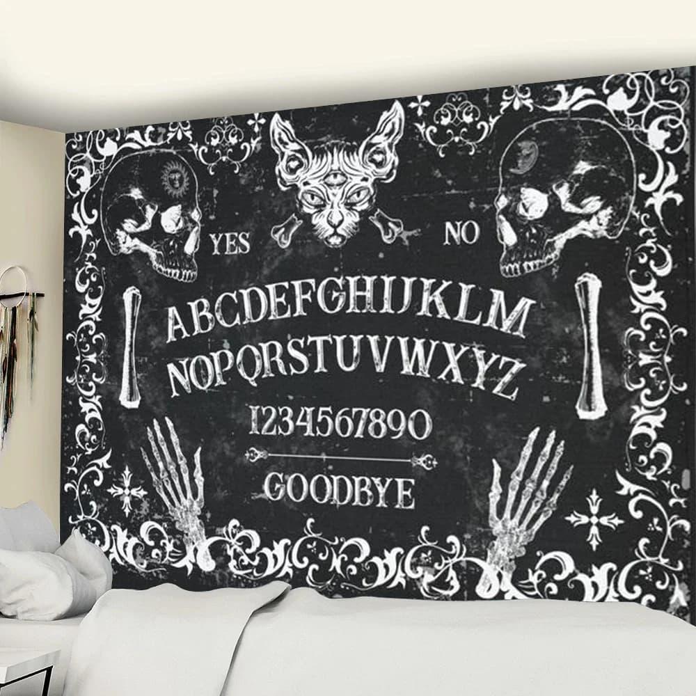 Tarocchi carta gatto nero arazzo appeso a parete mano Hippie luna lupo stregoneria decorazione teschio Decor arazzo coperta da parete