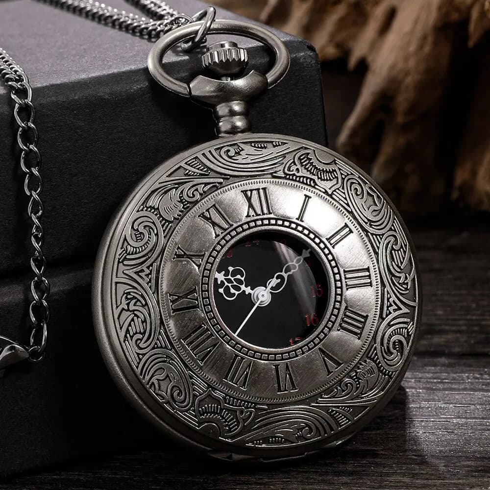 Orologio da tasca al quarzo con numeri romani per uomo e donna, cassa cava, Steampunk, collana con ciondolo vintage, migliori regali