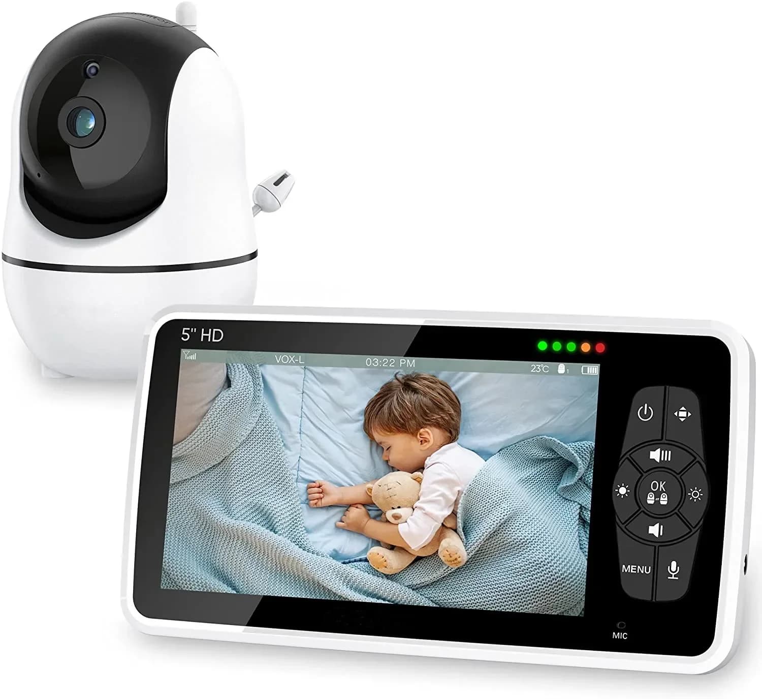 Baby monitor video da 5 pollici con due telecamere e PTZ, zoom 4X, visione notturna automatica, nanna con sensore di temperatura audio bidirezionale, kit SM50