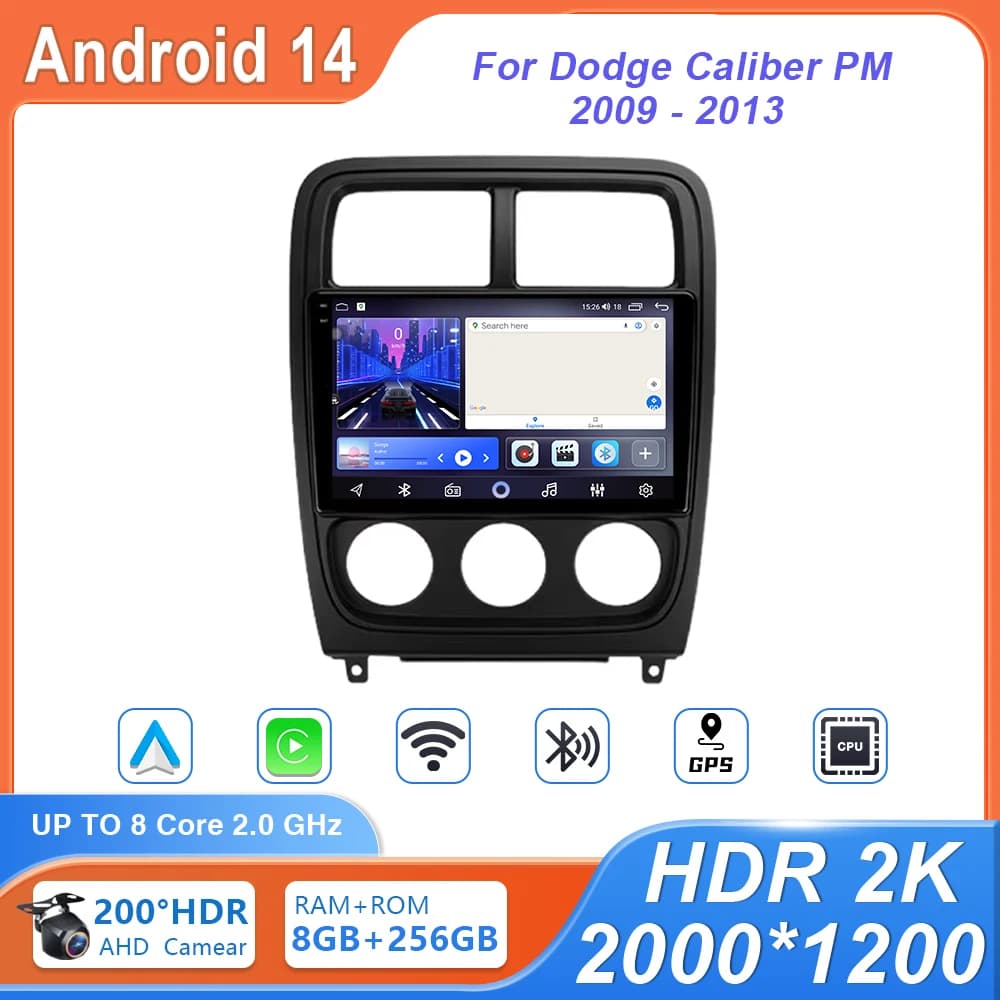 Autoradio Per Dodge Calibre PM 2009 - 2013 Android Auto BT Carplay Navigazione GPS Lettore Video Multimediale Stereo 4G No 2din DVD