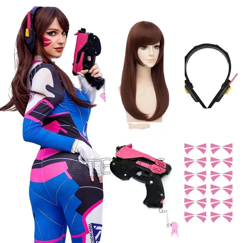 Dva Cosplay Costume Bodysuit Zenti Game Women Sexy Adult Jumpsuits Wig Gun Earphone Suit Halloween Party Costumes Clos,3'f.5;j.8