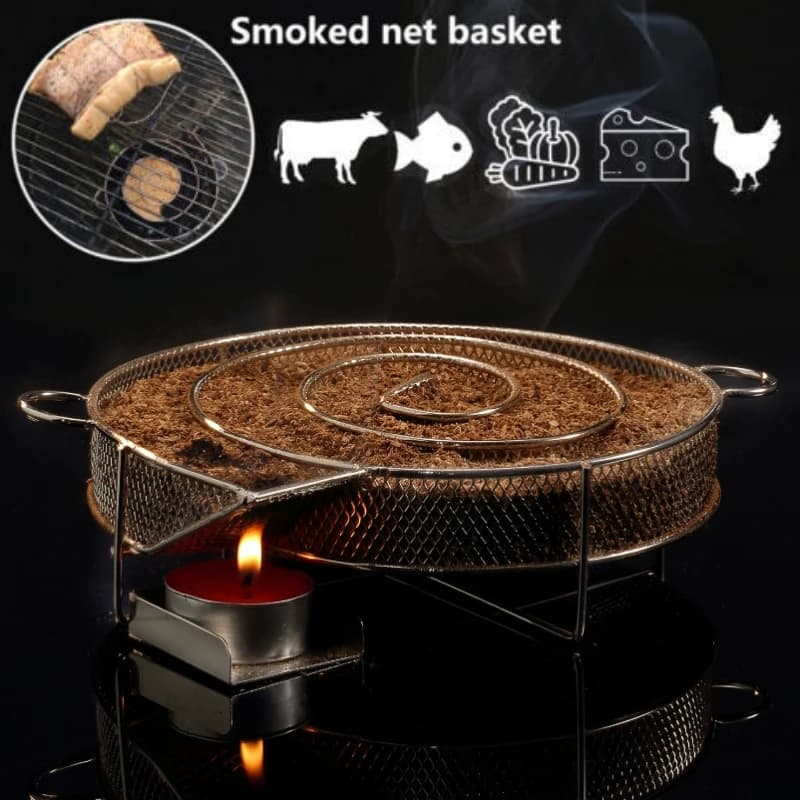 Cold Smoke Generator Charcoal Barbecue Round Meshes Apple Wood Chips Smoker BBQ Grill Accessories For Salmon