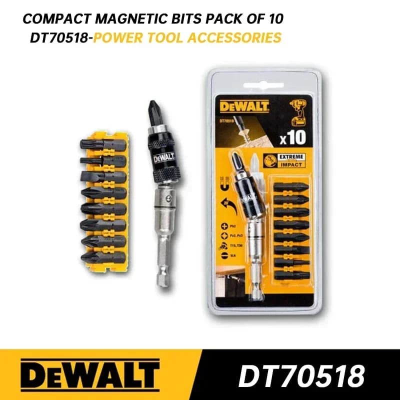 DEWALT DT70518T Set da 10 pezzi con supporto per inserto girevole Forte biella angolare magnetica Accessori per elettroutensili estesi