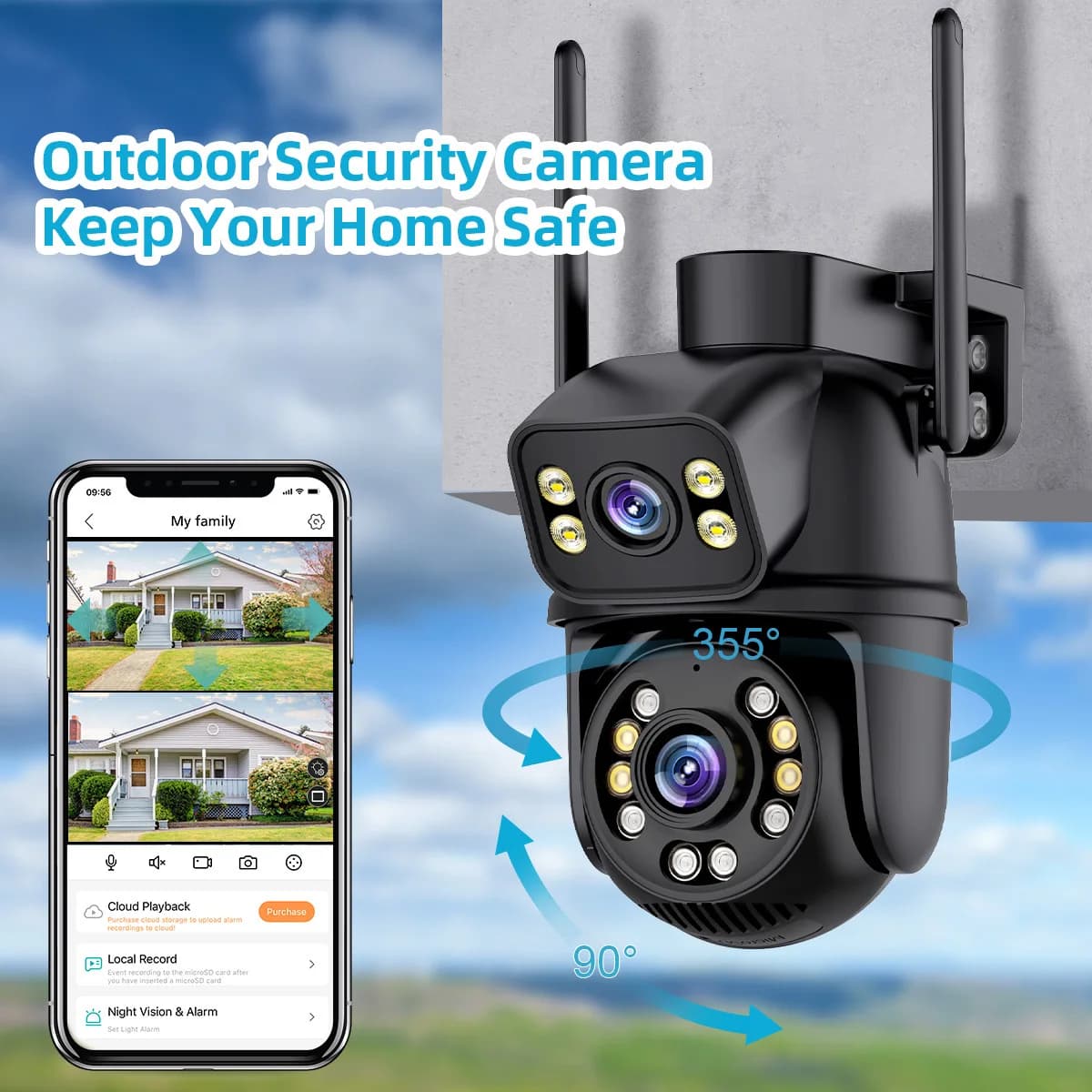 Telecamera IP Dome PTZ Wireless 6MP con Doppia Lente, App iCsee, Rilevamento AI Umanoide a Colori, Allarme, Sicurezza Domestica, Monitoraggio Bambini
