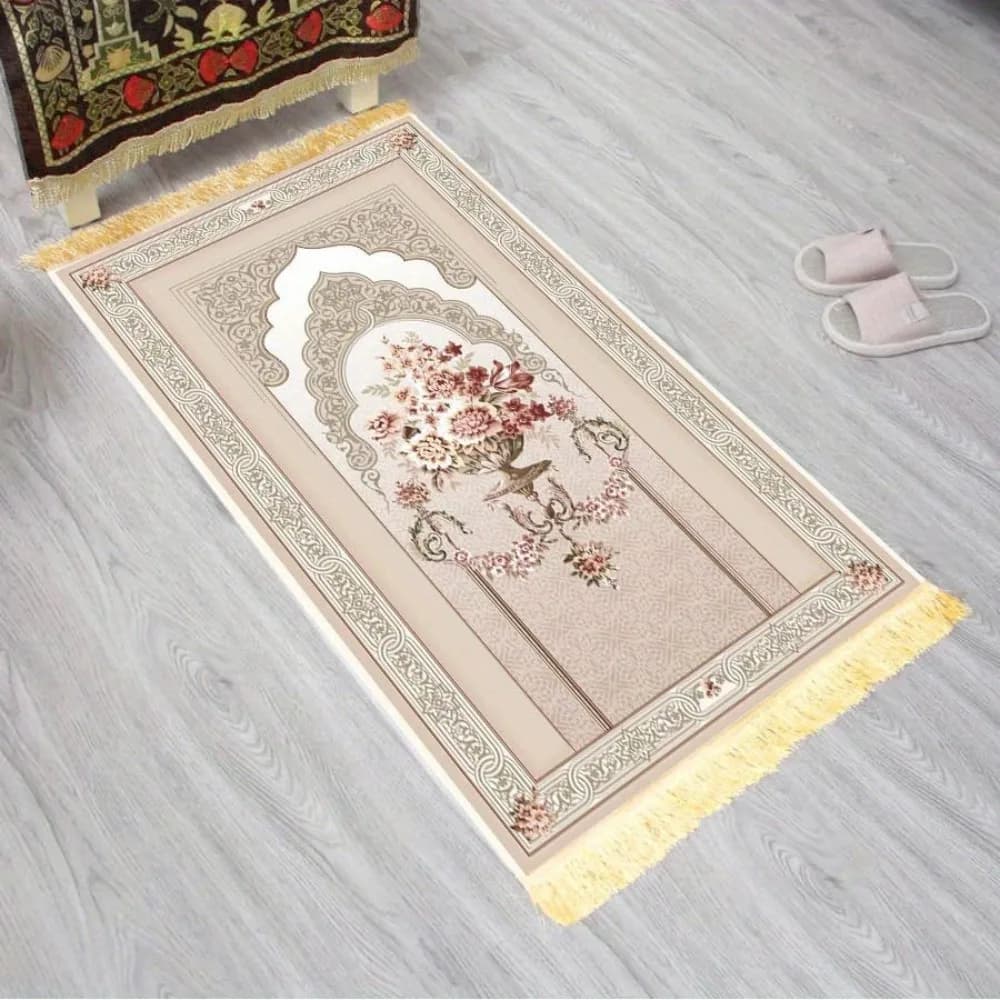 Tappeto da Preghiera VIKAMA di Lusso con Stampa Floreale Boho, Lavabile, Pieghevole, Leggero, Regalo Islamico per l'Eid, Tappeto per Casa