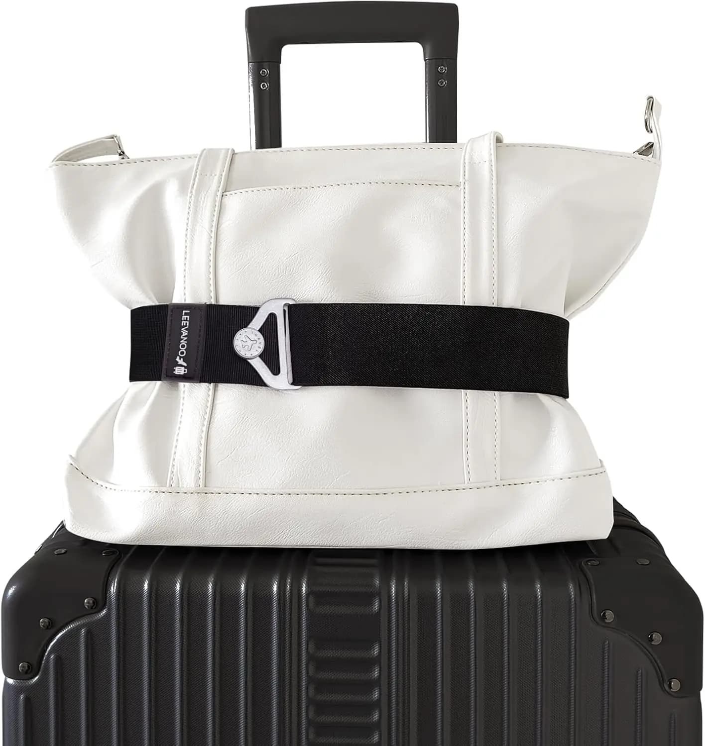 Cinghia per Valigie 2-in-1, Cintura da Viaggio Regolabile per Bagaglio a Mano, Accessorio da Viaggio per Aeroporto Senza Mani, Nero
