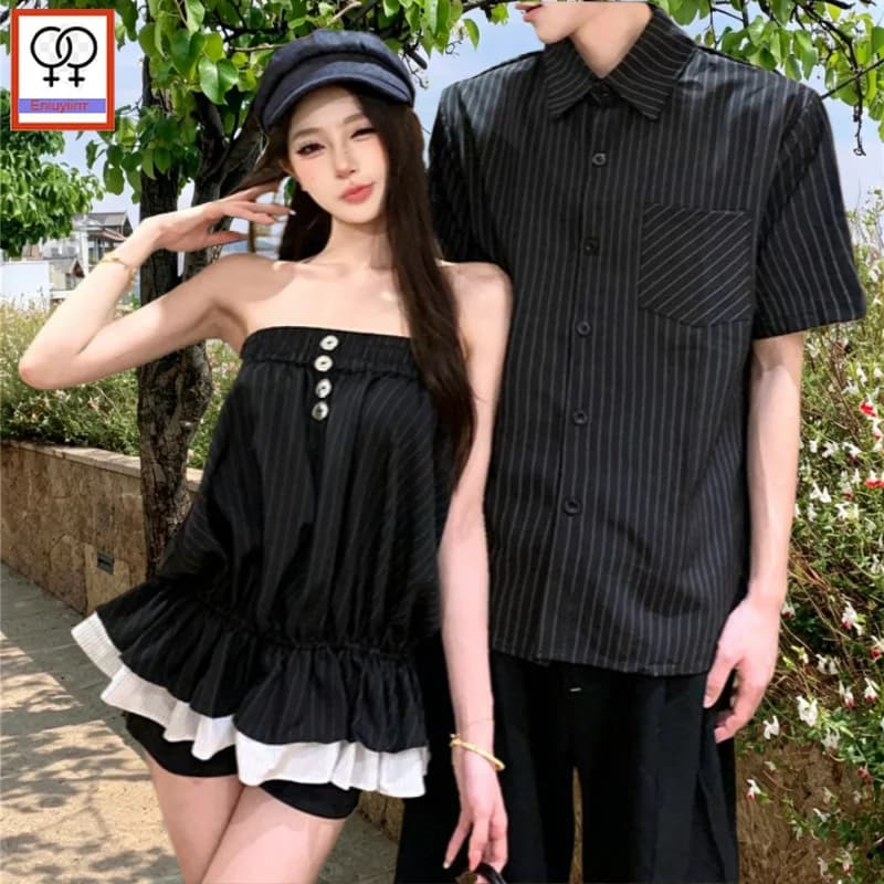 Top Senza Maniche con Spalle Scoperte, Nuova Moda Estate 2026, Outfit Coordinati per Ragazze e Coppie, Camicie per Innamorati