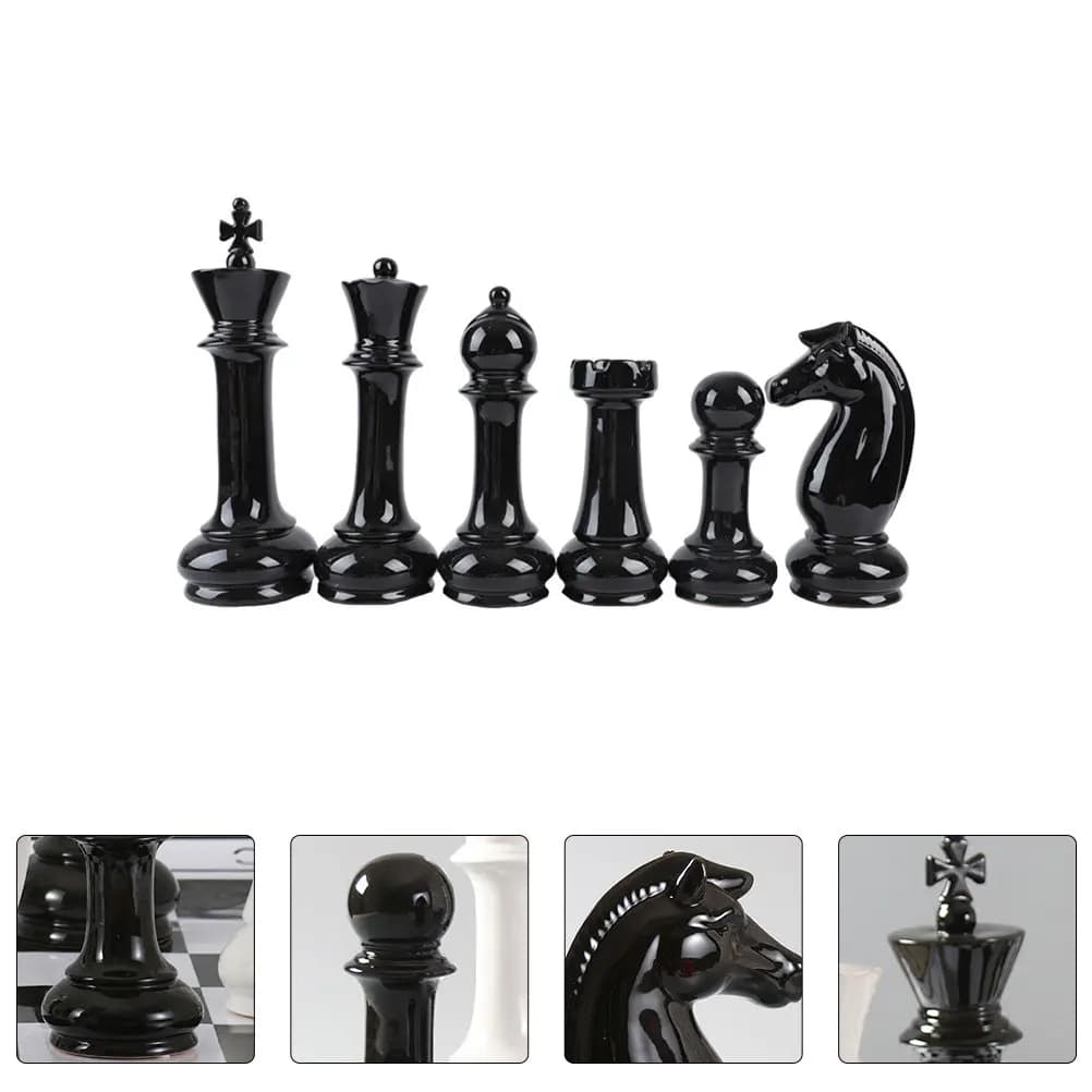 Set di 6 Sofisticati Pezzi degli Scacchi in Ceramica Nera, Lavorazione Squisita, Decorazione Artistica per la Casa, Regalo Ideale per Famiglia e Amici