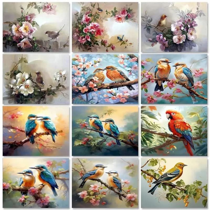 GATYZTORY Painted with Animal Numbers on Adult Paint Canvas DIY with Frame Drawing Image by Number Birds Wall Decoration Ar