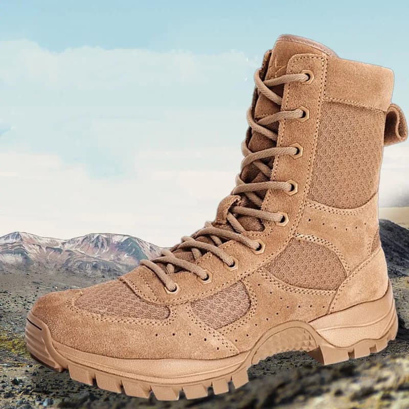 Nuovi stivali da combattimento marroni con cerniera laterale resistente all'usura Scarpe da trekking estive ultraleggere per esterni Arrampicata tattica nel deserto