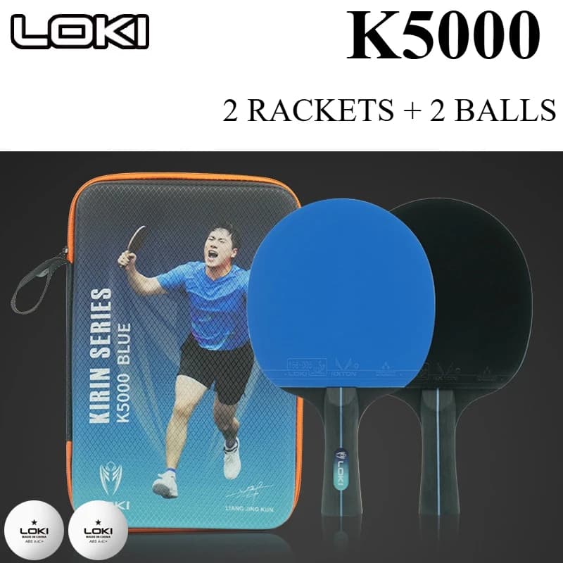 LOKI K5000 Beginner‑level Table Tennis Racket Set 2 Racket & 2 Balls 5‑ply Pure Wood Ping Pong Racket with Box for Training