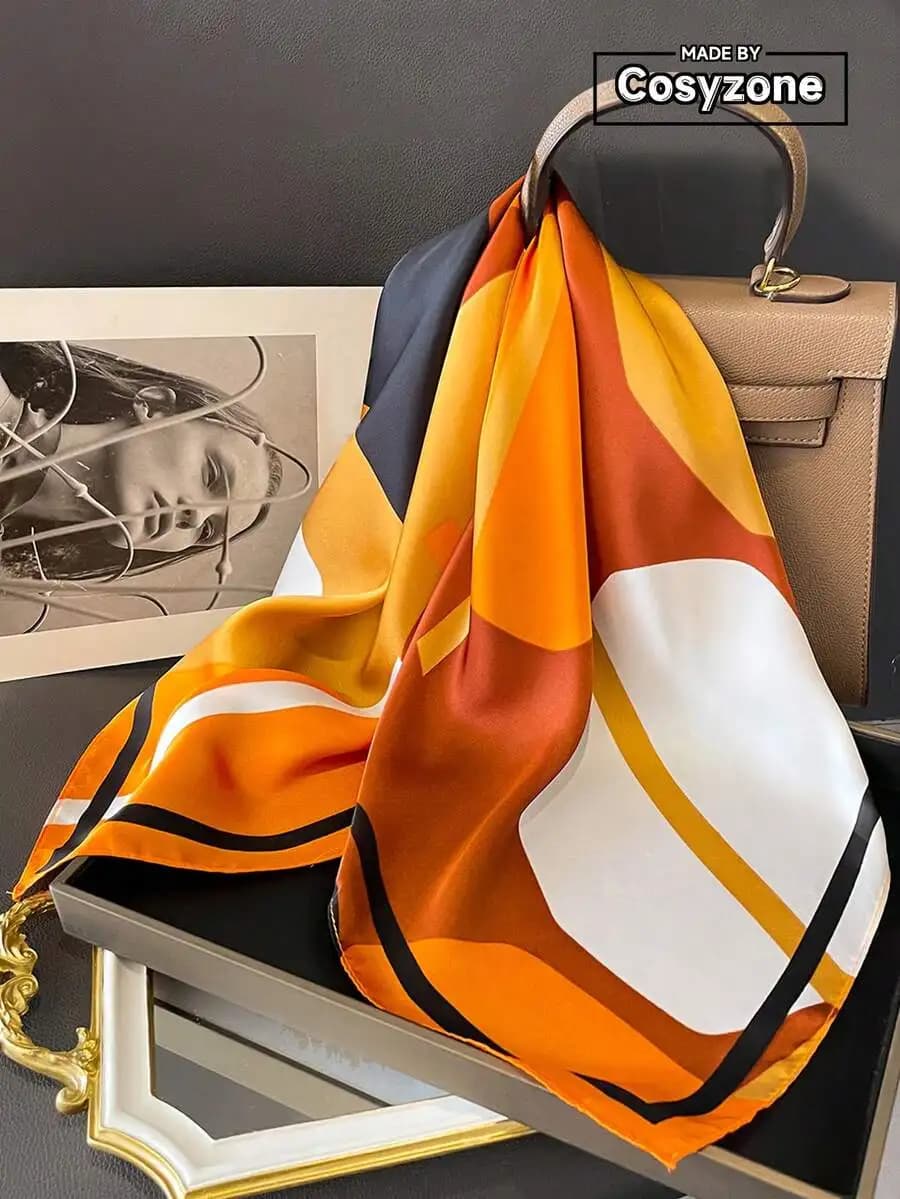 Faux silk geometric print bandana scarf versatile headband for spring and summer fashion