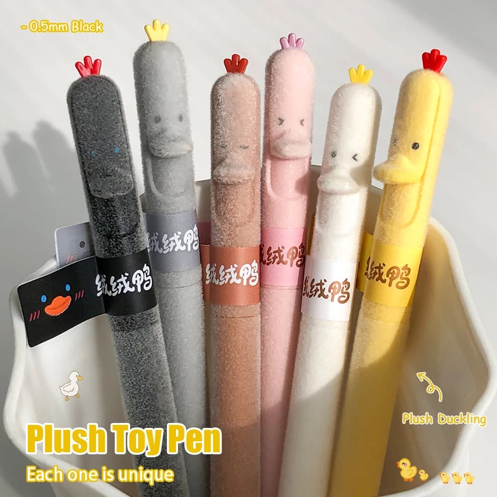 Confezione da 3/6 Penne Gel a Forma di Paperella in Peluche, 0.5mm, Asciugatura Rapida, Stile Minimalista Creativo per Studio e Ufficio