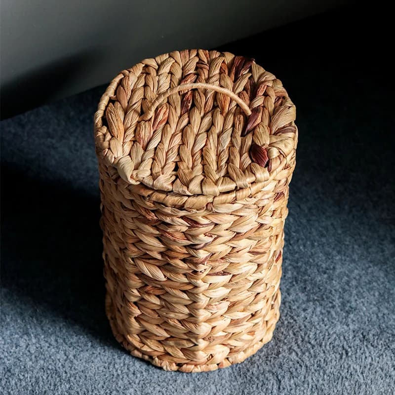 Cestino portaoggetti in erba di zucca intrecciata a mano Cestino della spazzatura in vimini per fattoria Organizzatore da scrivania per camera da letto da tavolo Comodo regalo per la casa per lei