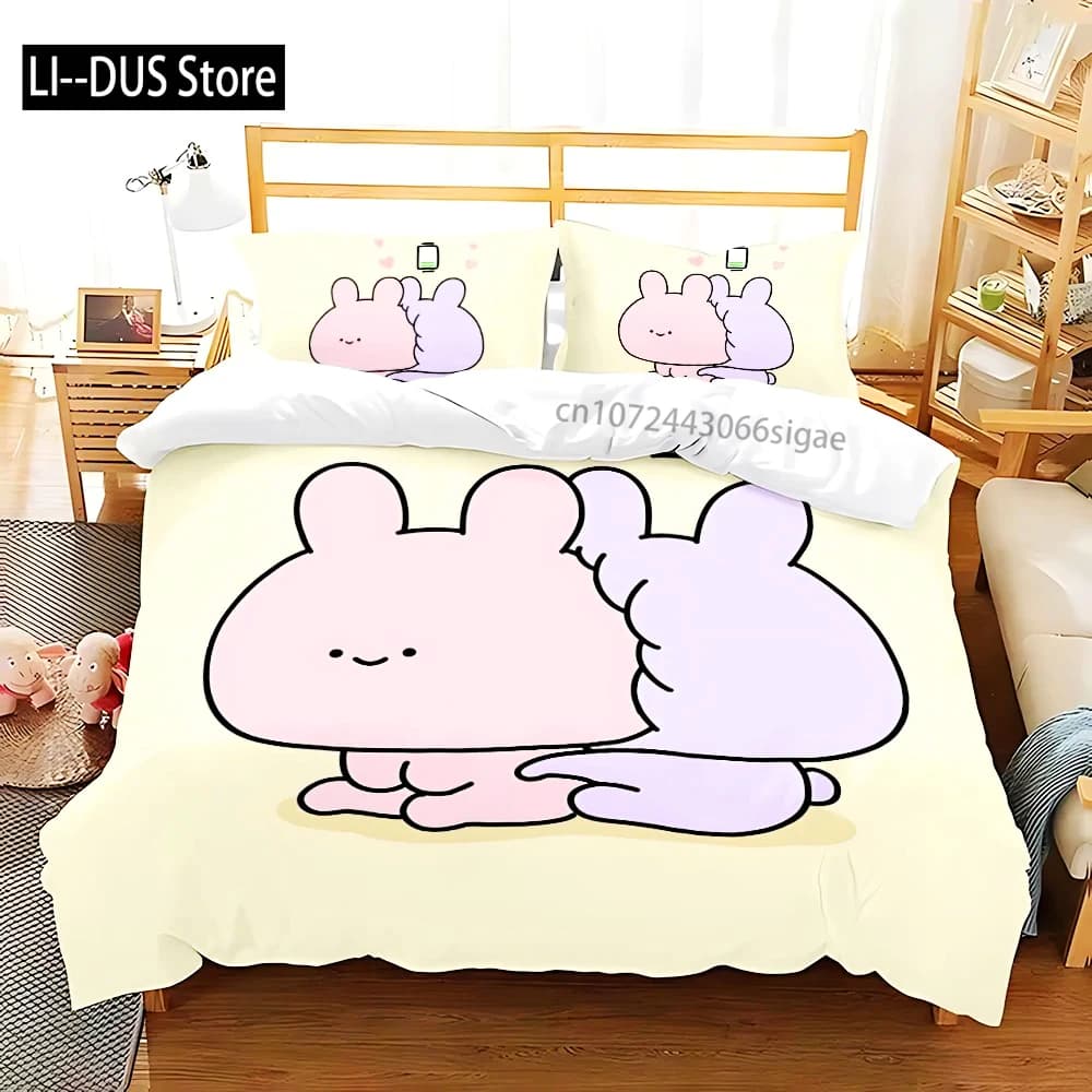 Set di biancheria da letto quadrato Asamimi carino Asamimi con stampa 3D, biancheria da letto per ragazze singola doppia queen size per adulti, copripiumino e federa