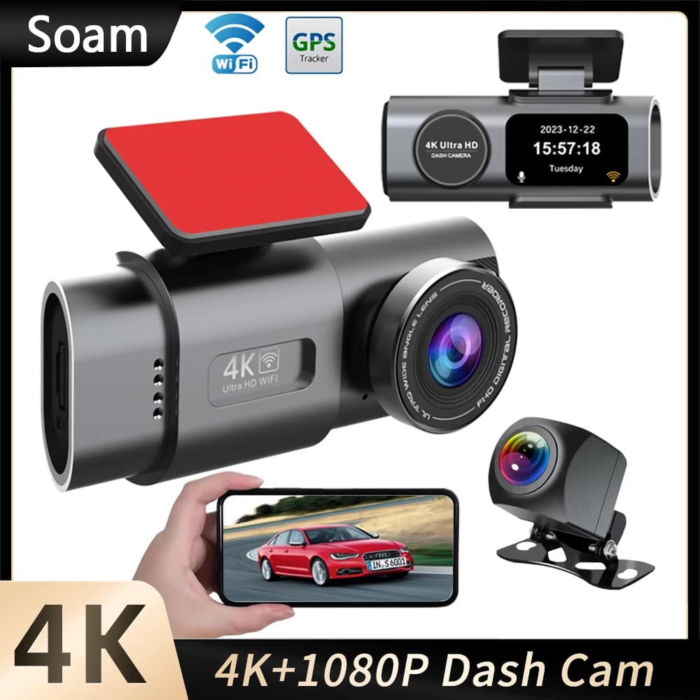 Dash Cam UHD 4K + 1080P Registratori per auto a doppia lente con WiFi HD IR Videocamera per visione notturna G-Sensor Car DVR Scatola nera