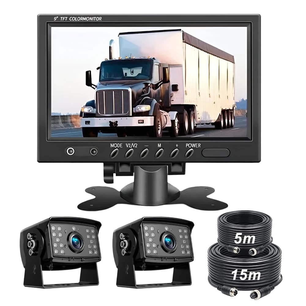 Backup Camera System 9" AHD 1080P HD Monitor 18 IR LED Night Vision Waterproof Heavy Duty Rear View Cam for RV Truck Bus Trailer