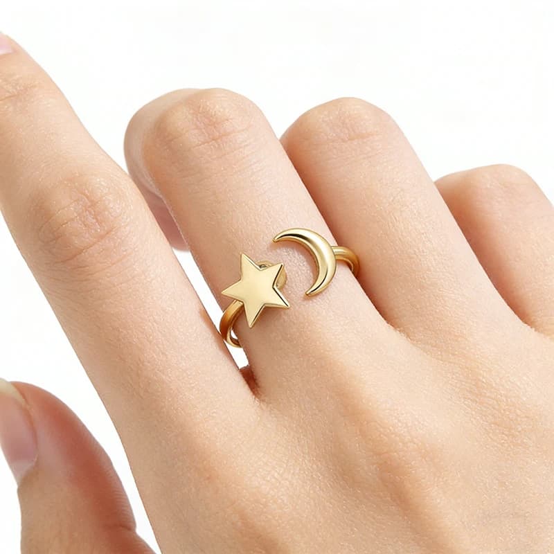 Anello Girevole Antistress Trendy con Luna e Stella, Gioiello Elegante per Ragazze, Regalo Accessorio Antiansia