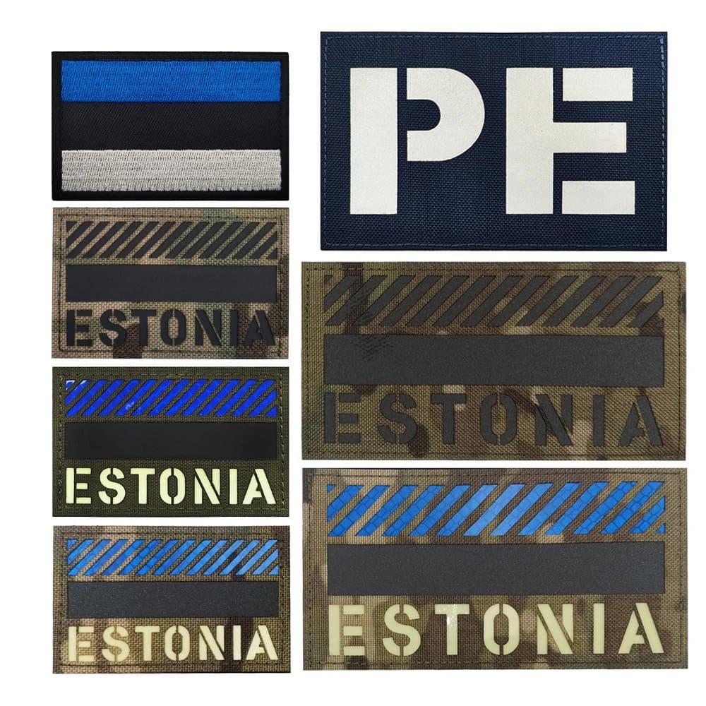 Distintivo per borsa da esterno con bandiera luminosa Estonian taglio laser fascia da braccio riflettente IR toppe ricamate con gancio e anello per abbigliamento