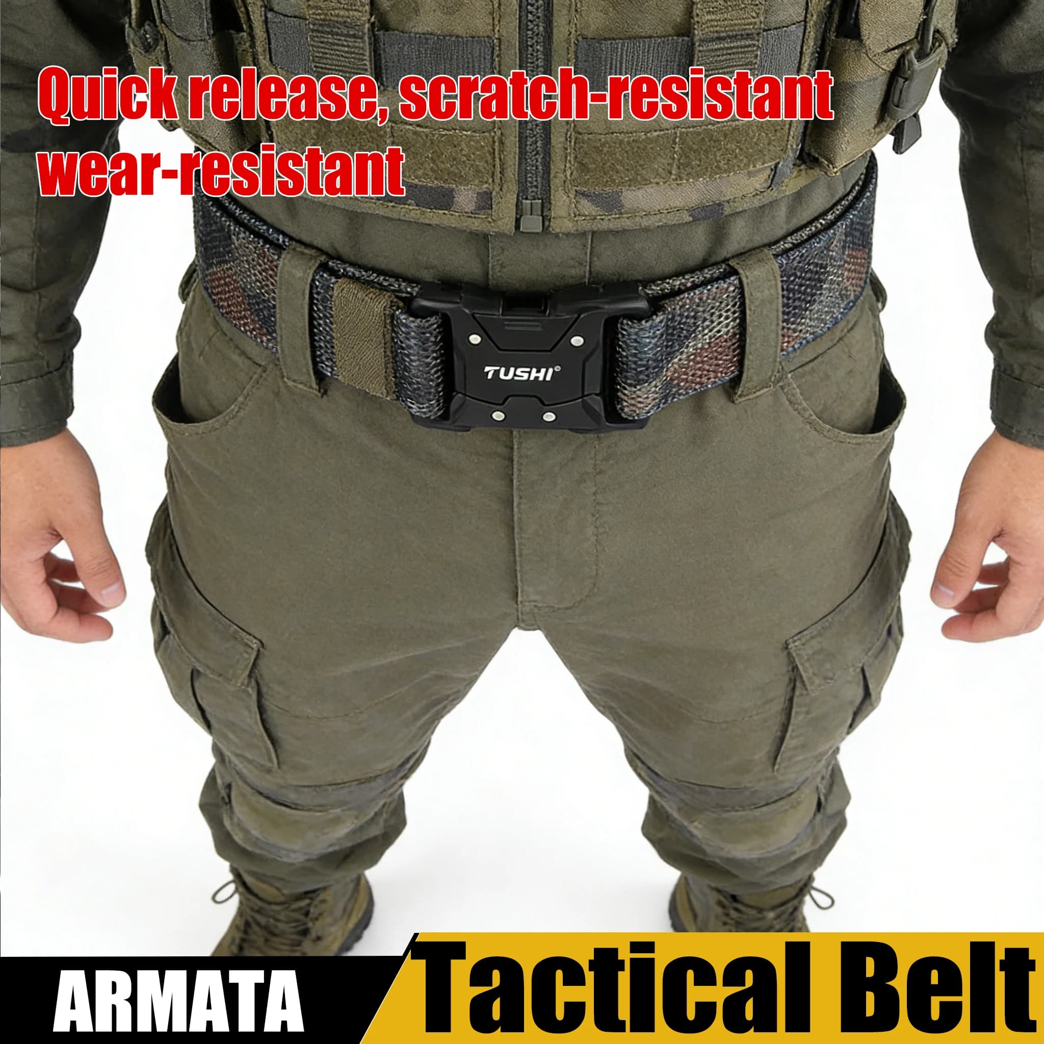 Cintura Tattica da Uomo in Nylon con Fibbia, Casual, per Lavoro, a Sgancio Rapido, per Esterni, Resistente, Robusta, per Caccia, Escursionismo, Lavoro