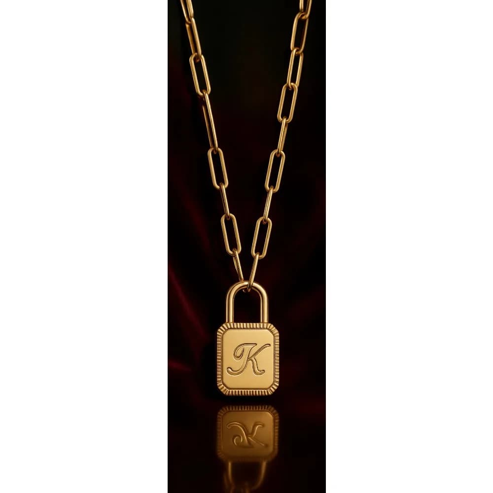 Collana con Ciondolo a Forma di Lucchetto Personalizzato con Iniziale, Placcato in Oro 14K, Catena Regolabile per Donne