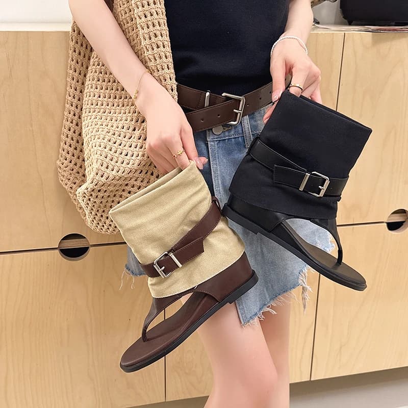 Nuovi Sandali Donna con Plateau e Fibbia, Stile Punk, con Punta Aperta e Motivo a Spina di Pesce, Scarpe Estive di Design, Misura Grande 43