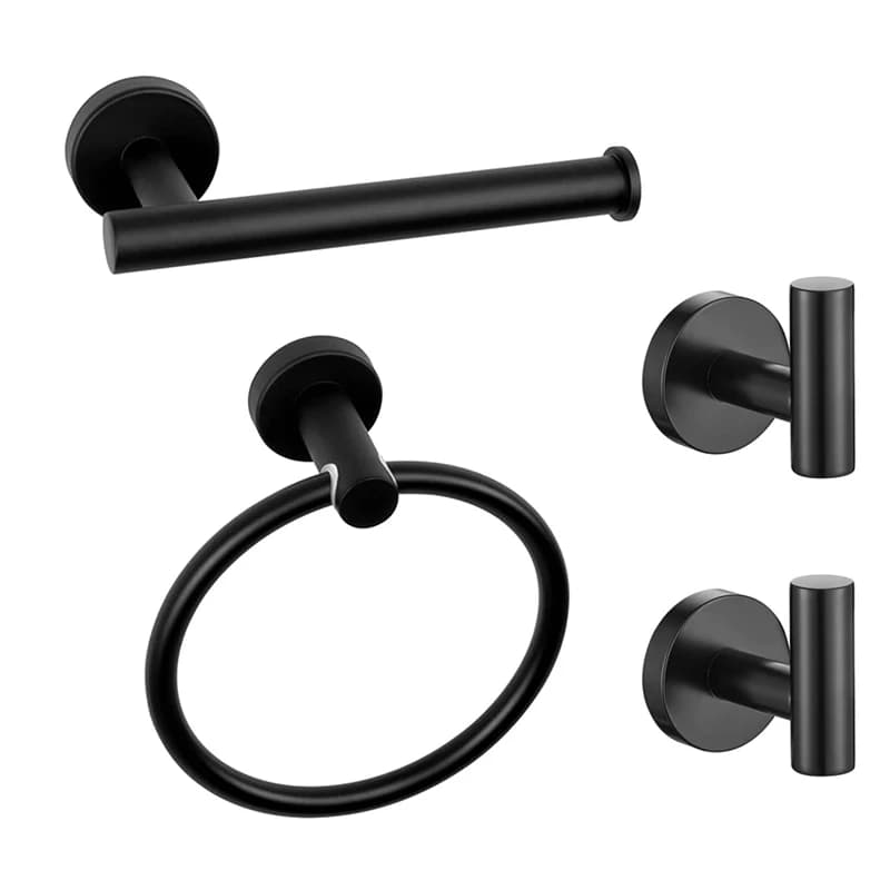 Set di Accessori per Bagno in Acciaio Inox SUS304 Nero Opaco, Porta Carta Igienica, Anello Porta Asciugamani, Ganci da Parete