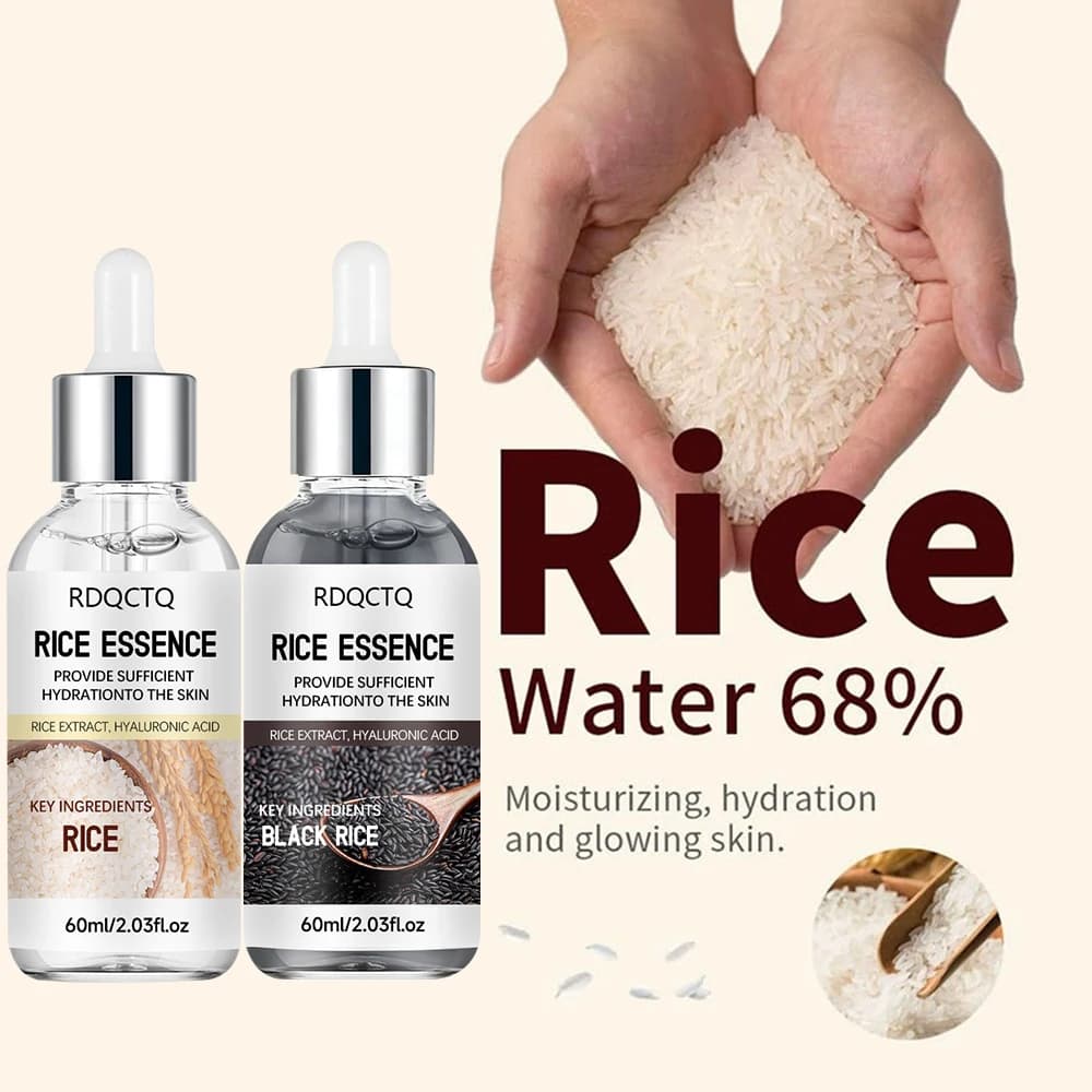 Hyaluronic acid serum with rice extract, pack of 2, moisturizing essence for face for dry skin, daily hydration