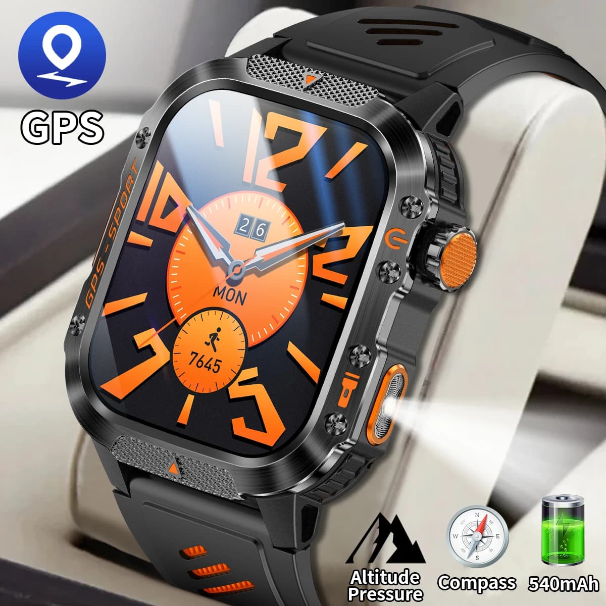 Nuovo Smartwatch GPS con Chiamata Bluetooth, Assistente Vocale, Monitoraggio della Salute, Schermo HD da 2.01'', Impermeabile IP68, per Sport all'Aperto