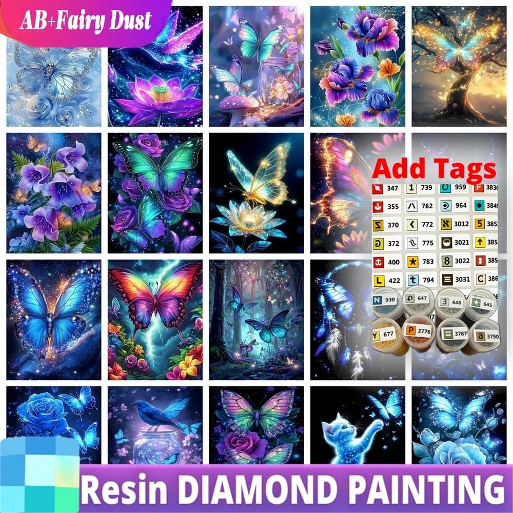 Resin Fairy Dust AB Diamond Painting Butterfly Animal Fantasy Mosaic Rhinestones Diy Gift Kits Square Round Drill Art Flower Ros