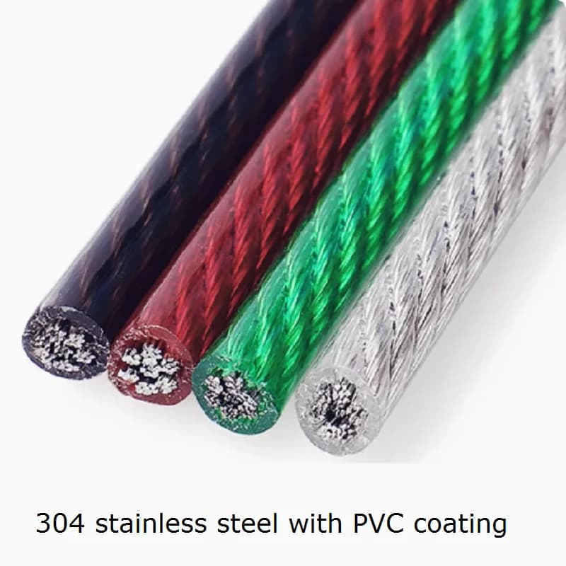 1MM—6MM, 6M-150M, fune metallica in acciaio inossidabile 304 con cavo coperto nero rosso verde corda stendibiancheria ancoraggio hardware marino