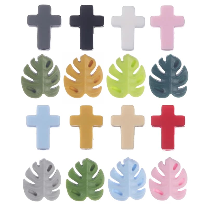 10 pezzi foglie croce perline in Silicone per uso alimentare massaggiagengive perline per dentizione per braccialetto fai da te catena per ciuccio per bambini accessori per l'allattamento orale