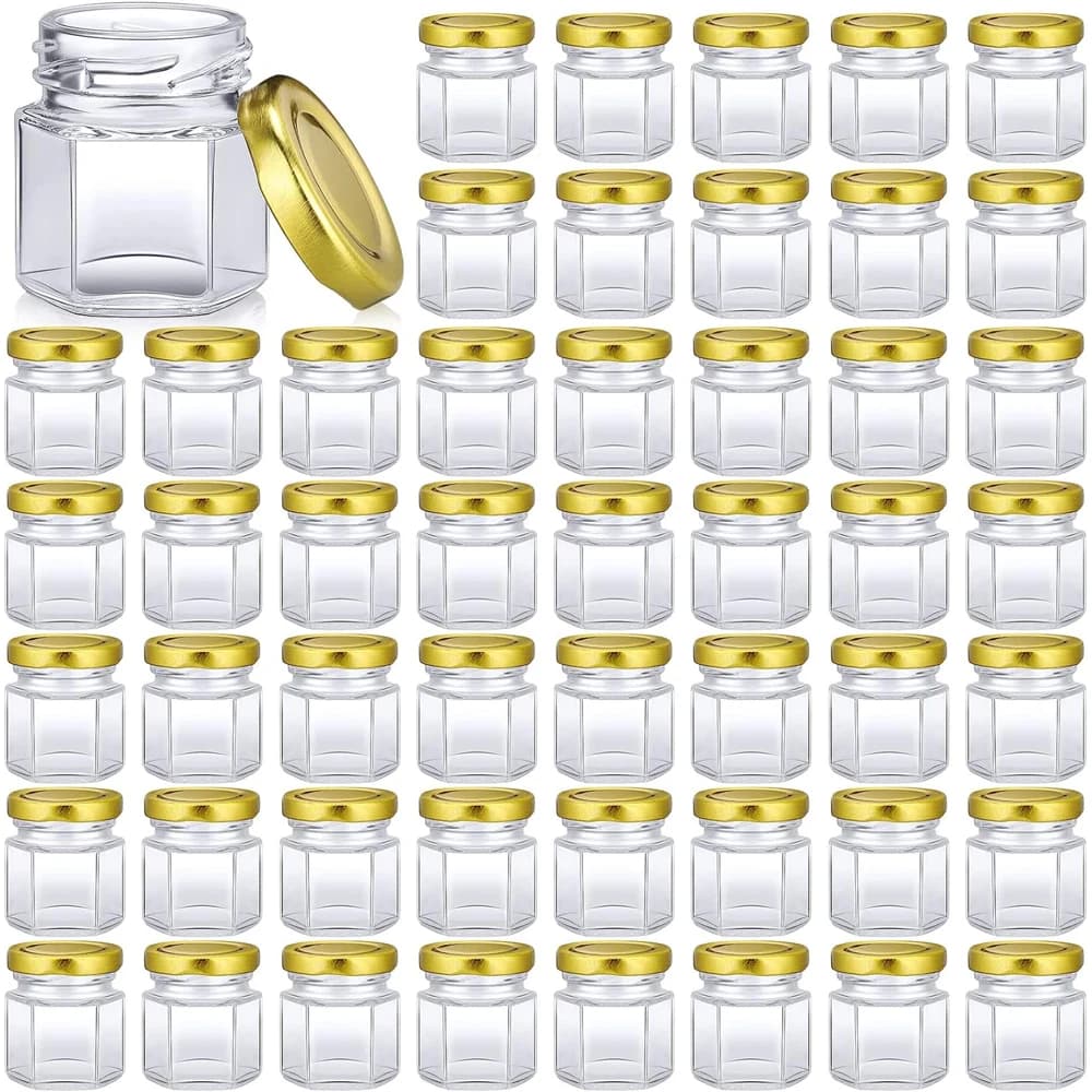 Piccoli Barattoli Esagonali in Vetro da 1.5oz, Contenitori per Miele con Coperchi, Bomboniere per Matrimoni, Contenitori per Spezie e Conserve, Ideali per Regali e Caramelle